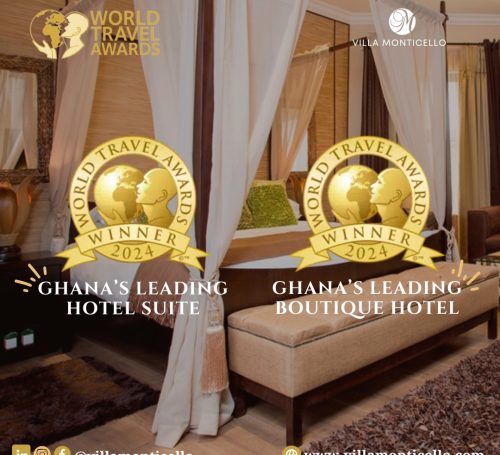Villa Monticello wins two World Travel Awards: Ghana's Leading Hotel Suite 2024 and Ghana's Leading Boutique Hotel 2024